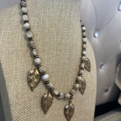 Necklace Seeds And Metal Gold Leaves $10