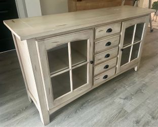 Farmhouse Wood Sideboard with Glass Doors