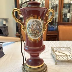 Vtg Colonial George Martha Washington Victorian Ceramic Double Handle Table Lamp