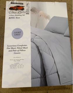 Cose Belle King Size 5 Piece Comforter Bedding Set Light Gray Microfiber