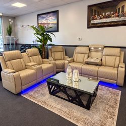 Brand New Leather 3 Piece Power Recliner Sofa Set with LED