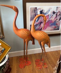 Vintage pair of 3.5 foot metal cranes