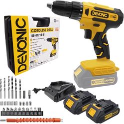 DEVONIC Cordless Drill Set,21V Electric Drill with 2 Lithium Battery and Charger