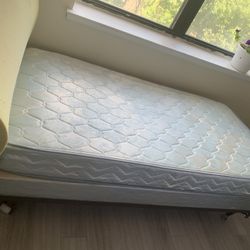 Twin Bed and Metal Bedframe with Wheels (includes Spring Mattress, Bed Base and 2 Foam sheets)