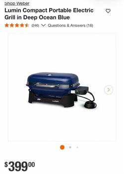 Shop Weber Lumin Compact Portable Electric Grill in Deep Ocean Blue