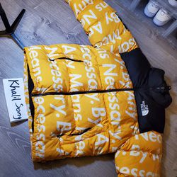 supreme the north face nuptse jacket yellow FW15 size L pre owned