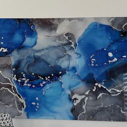 Blue Abstract Tempered Glass Wall Art 60” X 36”