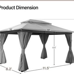 LAUSAINT HOME Outdoor Patio Gazebo 10'x13' with Expansion Bolts, Heavy Duty Party Tent & Shelter with Double Roofs, Mosquito Nettings and Privacy Scre