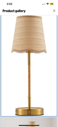 Boho Hand Woven Rattan Table Lamp Natural Wicker Desk Lamp Brass