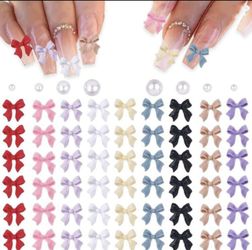 200 Pcs Kawayi Flatback Pearls And Bow Nail Charms