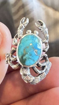 Sterling Silver Scorpion Ring With A Beautiful Turquoise, Size 9.5