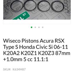 Acura Tsx Rsx K24 K20 Forged Pistons New 