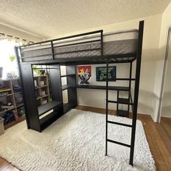 Queen Loft Bed W/ Desk & Shelves