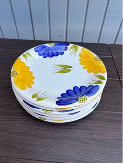 La Primula Maxma Dinner Plates Blue  & Yellow Daisy