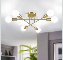 Modern Sputnik Chandelier 6-Light Industrial Ceiling Lights Fixture 22" Gold Semi Flush