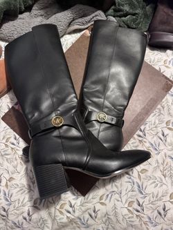 Michael Kors Black Leather Knee-High Riding Boots