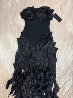 Nova Luxe black strapless bodycon dress with ruffle details