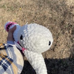 Crochet white,pink and black snake plush, snake friend plush,  plush friend