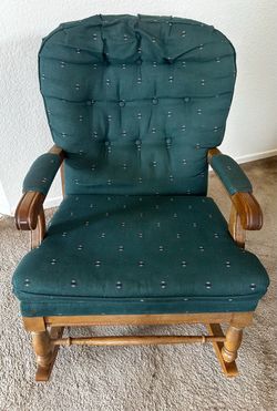 Wood Rocking Chair with Green Cushions