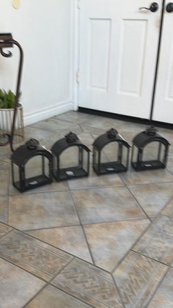 Set of 4 Black Metal Candle Lanterns