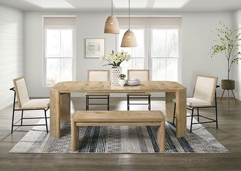 CONTEMPORARY  OAK COLOR  ENGINEERED VENER  IAK TABLEW EXTENDABLE LEAF, UPHOLSTERY LK METAL LEGS CHAIRS AVAIL ROUND+4CH  $1299!