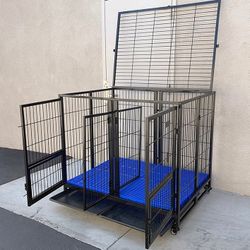 (NEW) $280 X-Large 49” Heavy Duty Folding Dog Cage 49x38x43” Double-Door Kennel w/ Divider