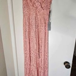 Brand New Lulu's  Blush Pink Lovelace Maxi Dress (L)