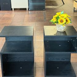 🔥Set of 2🔥Modern simple three-layer wooden bedside table for small spaces with open storage - Japanese style bedroom bedside table (Black)