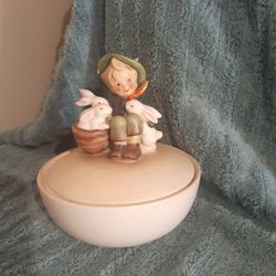 Vintage Hummel Dish With Lid 7" Tall. Small chip On The Boys Green Hat