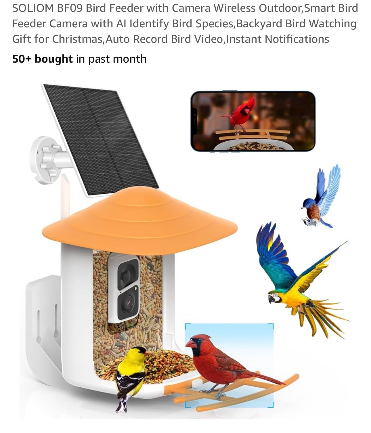 Soliom FHD Smart Bird Feeder Camera - BF09 - Auto Identify 1100 Bird Species