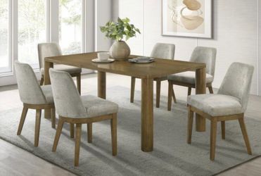 7-piece 71-inch Rectangular Dining Set Brown Oak