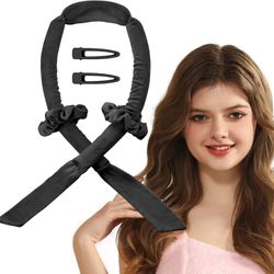 Heatless Hair Curler, Hair Curling ROd Headband for Long Hair, Velvet Hair Curling Wrap Set.(Black)