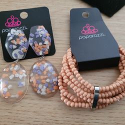 Orange Earrings And Bracelet Set 