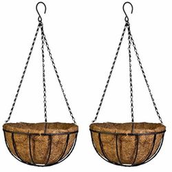 Kingbuy 12" Metal Hanging Basket for Herbs & Flowers – 6" Depth Rust-Resistant Wire with Coconut Liner & Adjustable Chains for Kitchen Window, Balcony