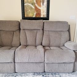 Bowery Hill Contemporary Fabric Gray Reclining Sofa with Drop Down Table