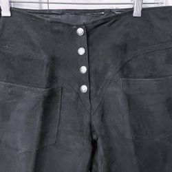 Vintage 1969 Suede Leather Navy Blue Hip Hugger Bell Bottom Pants
