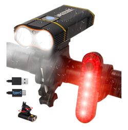 VASTFIRE Mountain Bike Lights for Night Driving 1000 Lumens USB-C Bike Headlight Waterproof LED Front and Rear Lights Super Bright Rechargeable Alumin