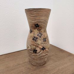 Authentic Vintage Japanese Wooden Vase with Metal Rim