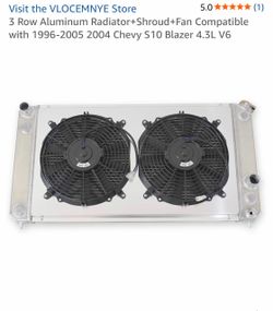 3 Row Aluminum Radiator+Shroud+Fan Compatible with 1(contact info removed) 2004 Chevy S10 Blazer 4.3L V6