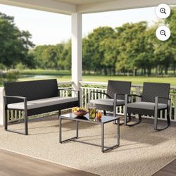 4-Piece Outdoor Patio Set – Rocking Chairs + Loveseat + Table