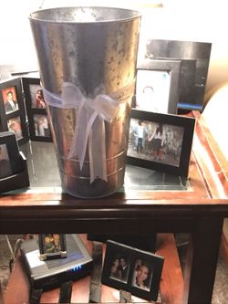 Galvanize vase. About 14-16 inches tall.