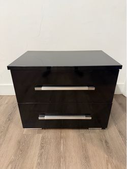 ✨ Modern Black High Gloss 2-Drawer Nightstand | Bedside Table