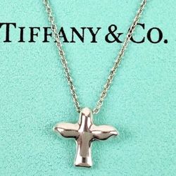 Tiffany & Co. RETIRED Elsa Peretti peace Dove Cross Necklace Vintage w/ box bag & Pouch