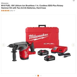 Milwaukee M18 FUEL 18V Lithium-Ion Brushless 1 in. Cordless SDS-Plus Rotary Hammer Kit with Two 6.0 Ah Batteries, Hard Case