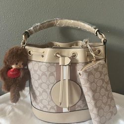 Coach bucket bag set with matching wallet.