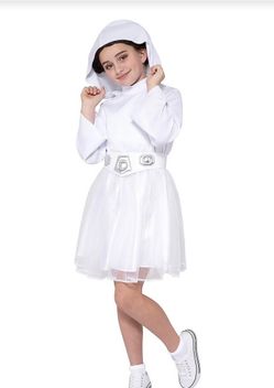 Star Wars Princess Leia white dress costume with hood, belt and wig size 4/5 new #halloween #costume size 4/5 new kids