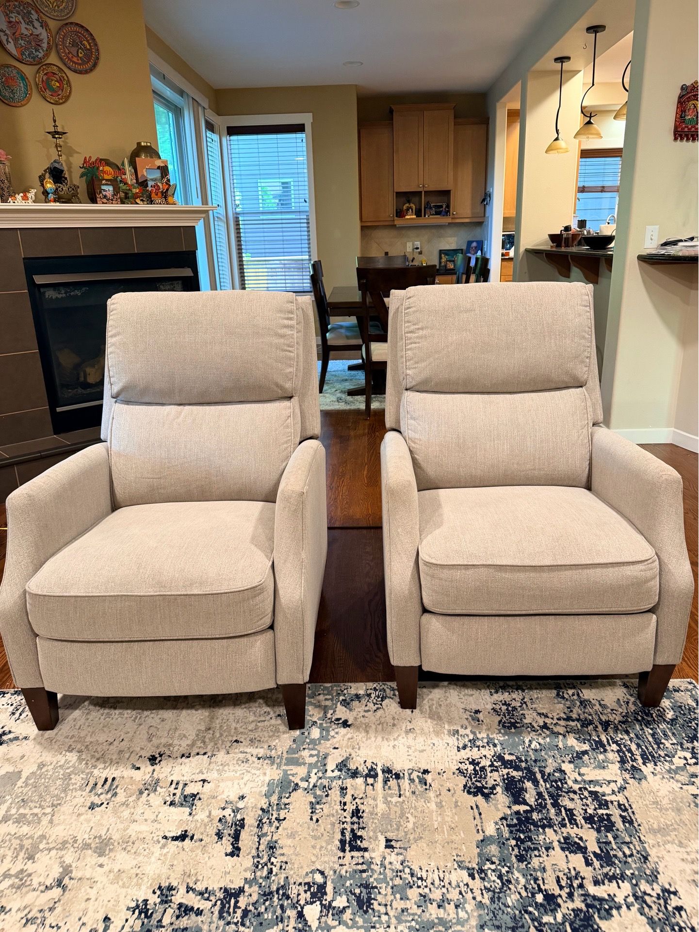 Set of 2 Fabric Push-Back Recliners from Costco (Grey/Oatmeal)