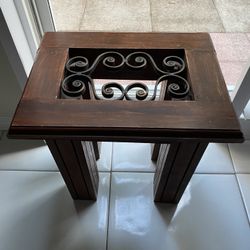 Rustic Wood & Wrought Iron Small Table Handcrafted