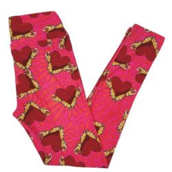 LuLaRoe Valentines Leggings Sliming Hearts & Feathers One Size