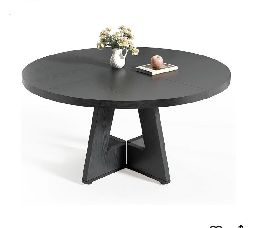 LITTLE TREE Round Dining Table for 4-6 People, 47 Inches Dining Room Table with Wooden Pedestal Base, Black Dinner Tables, Circle Kitchen Tables for D